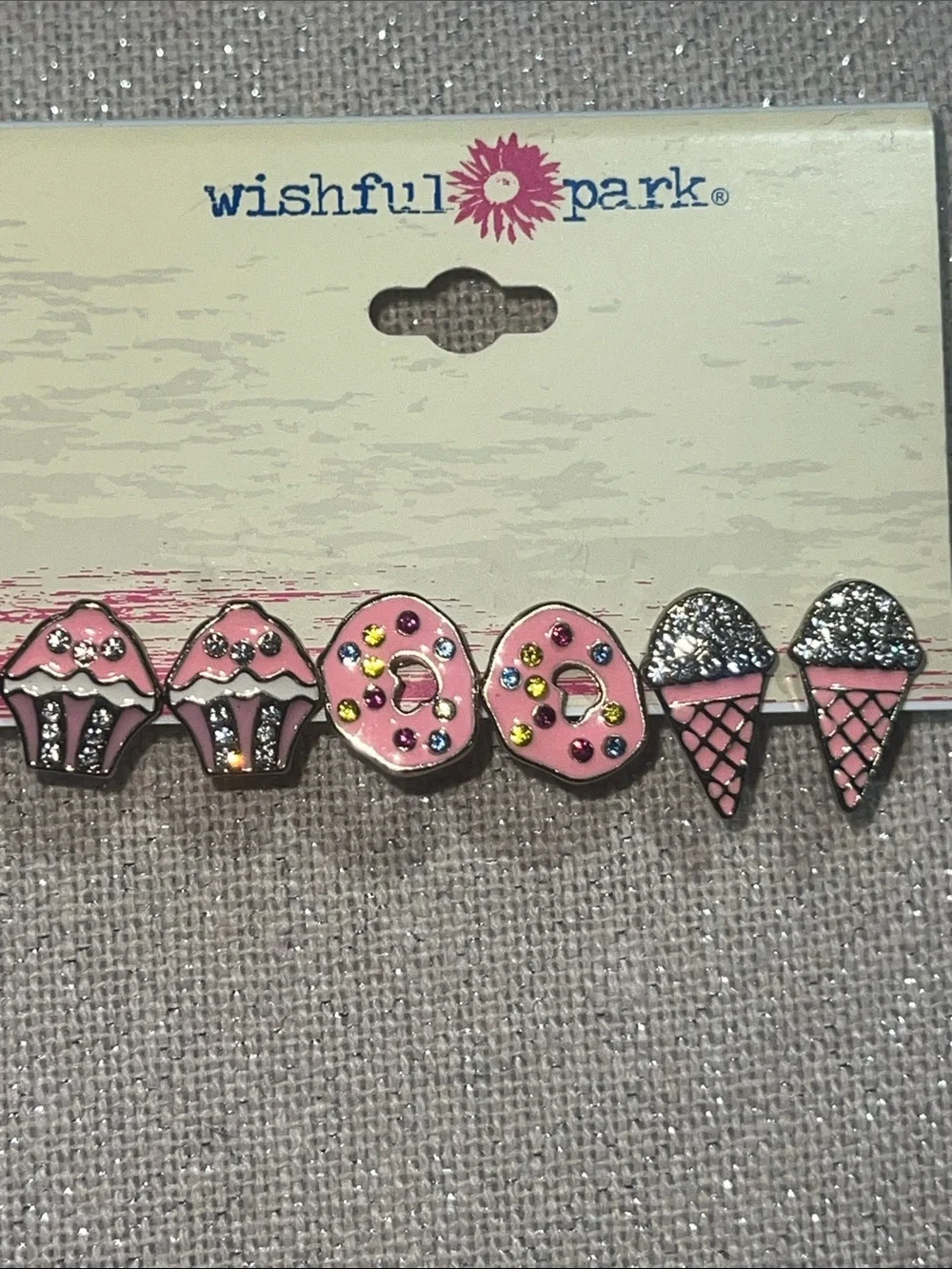 Wishful Park Pink Ice Cream Cone, Donut & Cupcake Stud Earring Set
